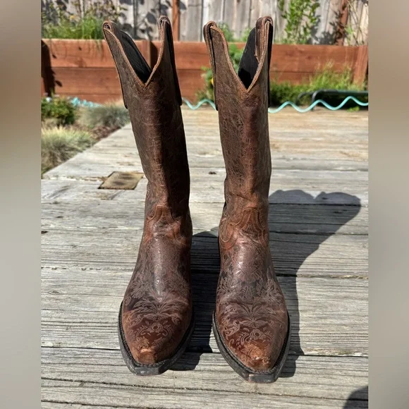 Women's Paisley Etched Leather Pointed Toe Western Cowboy Boot Old Gringo - Picture 4 of 9